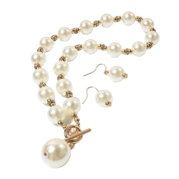 Pearl Choker & Earrings Jewelry Set Gold Bridal Wedding Old Money - Picture 4 of 8